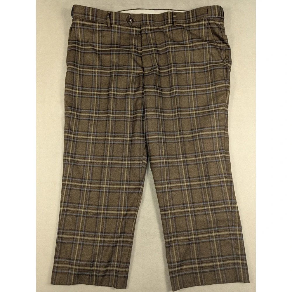 Alain Dupetit Mens 3 Piece Suit 48S 42W Woodhurst Plaid Brown Blue 2 Button Vest